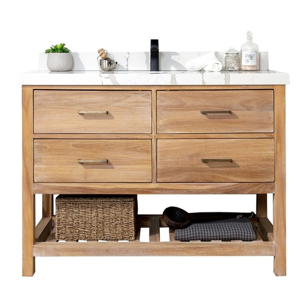 Willow Collections 42 x 22 Charlotte Teak Wood SingleBowl Sink Bathroom