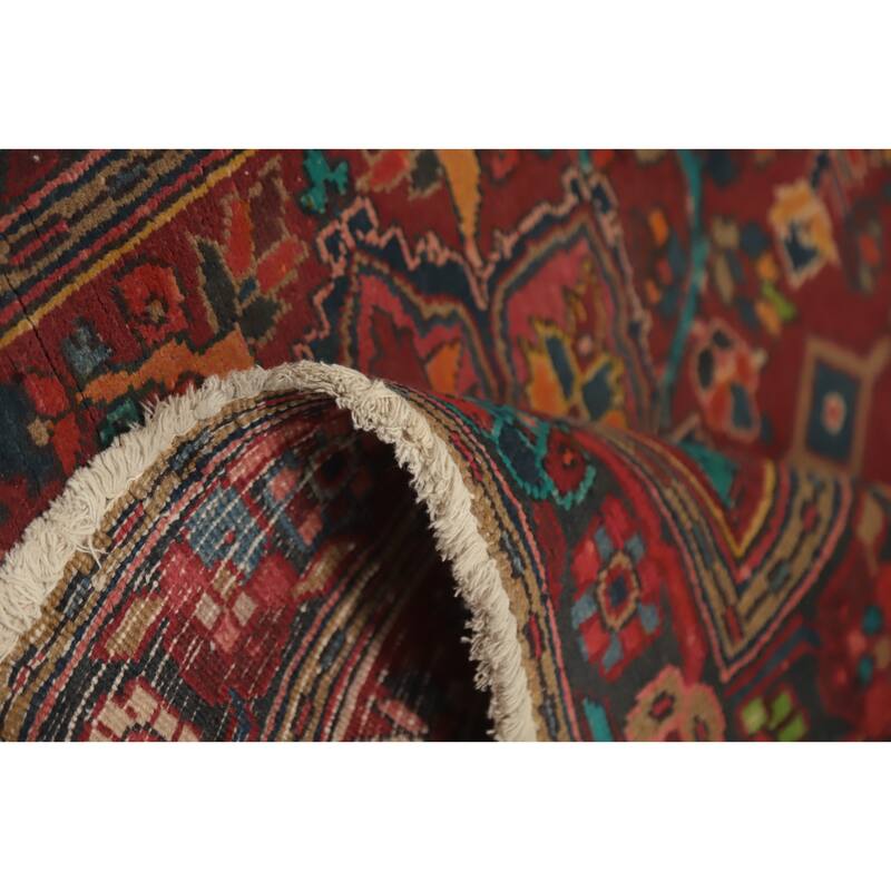 Hand Knotted Oriental 100% Wool Carpet Traditional Floral Red Heriz Runner Rug - 11' 1'' X 3' 10''