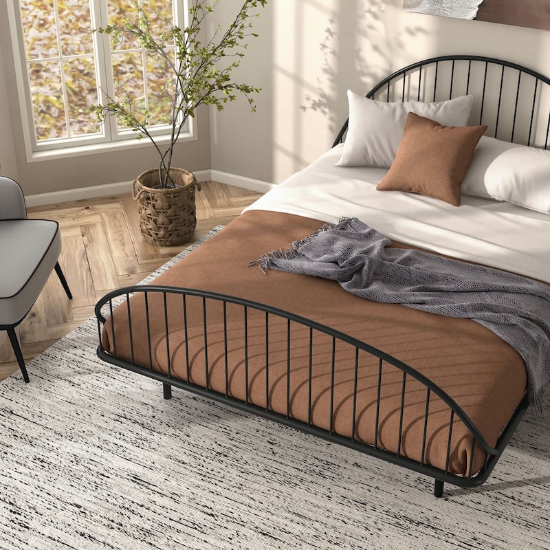 Furniture of America Duke Curved Metal Powder Coated Bed Frame, Box Spring Needed