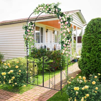 Costway 2 in 1 Garden Arbor Decorative Wedding Arch with Door & Latch - See Details