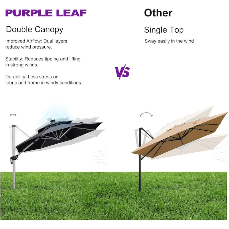 PURPLE LEAF 9 x 12 ft Double Top LED Rectangle Patio Cantilever Umbrella