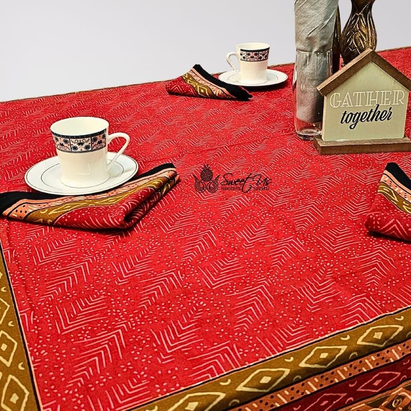 Cotton Block Print Luxurious Geometric Tablecloth Collection