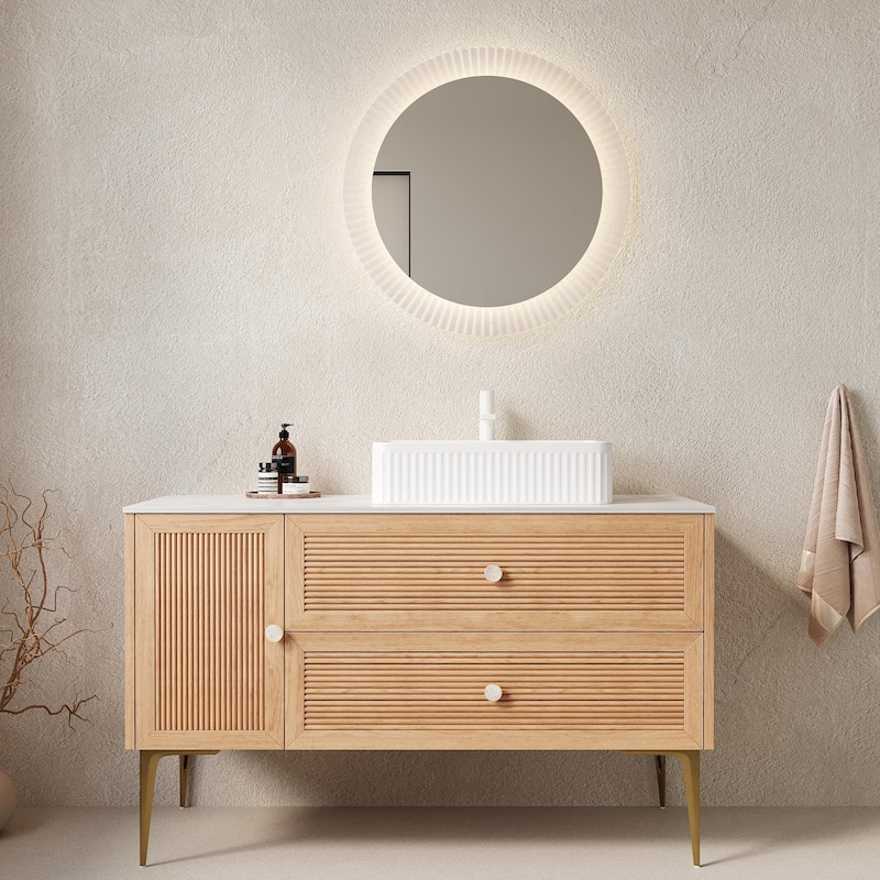 Natural Style Bathroom Vanity with Sink and 1 Door 2 Drawers