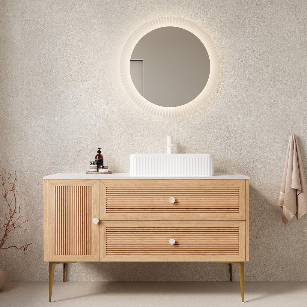 Natural Style Bathroom Vanity with Sink and 1 Door 2 Drawers