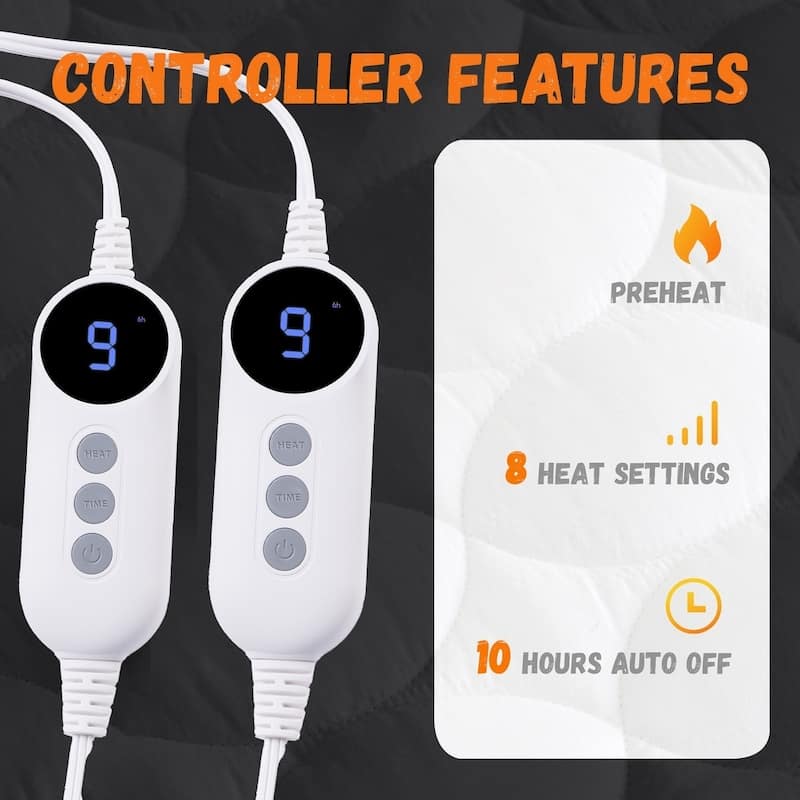 Cotton Blend Electric Heated Mattress Pad - Black