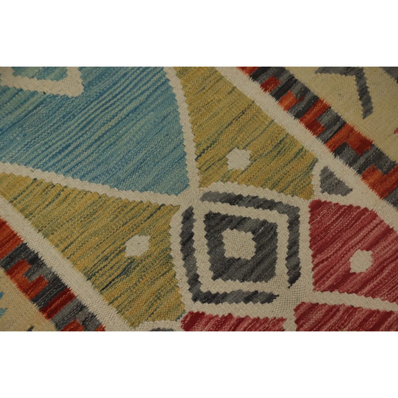 Hand Woven Oriental 100% Wool Carpet Southwestern Tribal Multi-Colored Kilim Runner Rug - 11' 8'' X 2' 8''