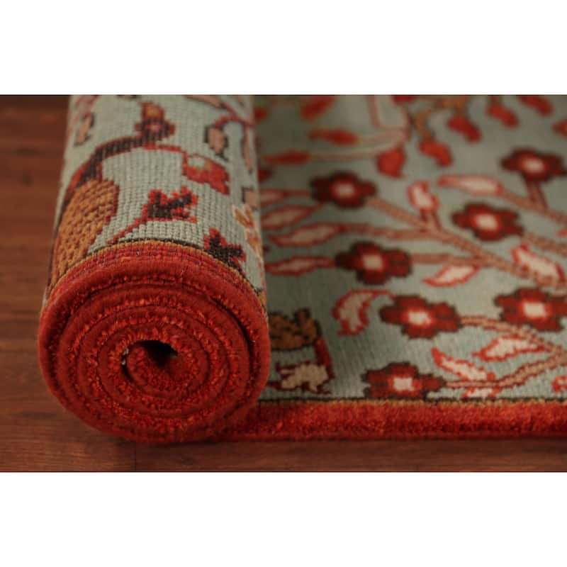 Animals Green Ziegler Indian Runner Rug Handmade Wool Carpet - 2'7"x 7'11"