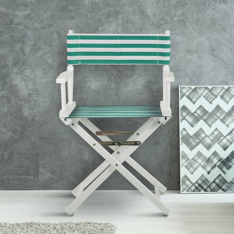 18" Director's Chair White Frame-Teal Cabana - 21.75"W x 17"D x 33.75"H