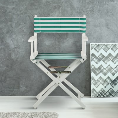 18" Director's Chair White Frame-Teal Cabana - 21.75"W x 17"D x 33.75"H