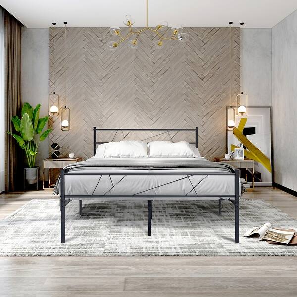 slide 2 of 9, Nordic and Simple Full Size Single Metal Bed Frame For Adult And Children With Large Storage Space Under The Bed Black - Full