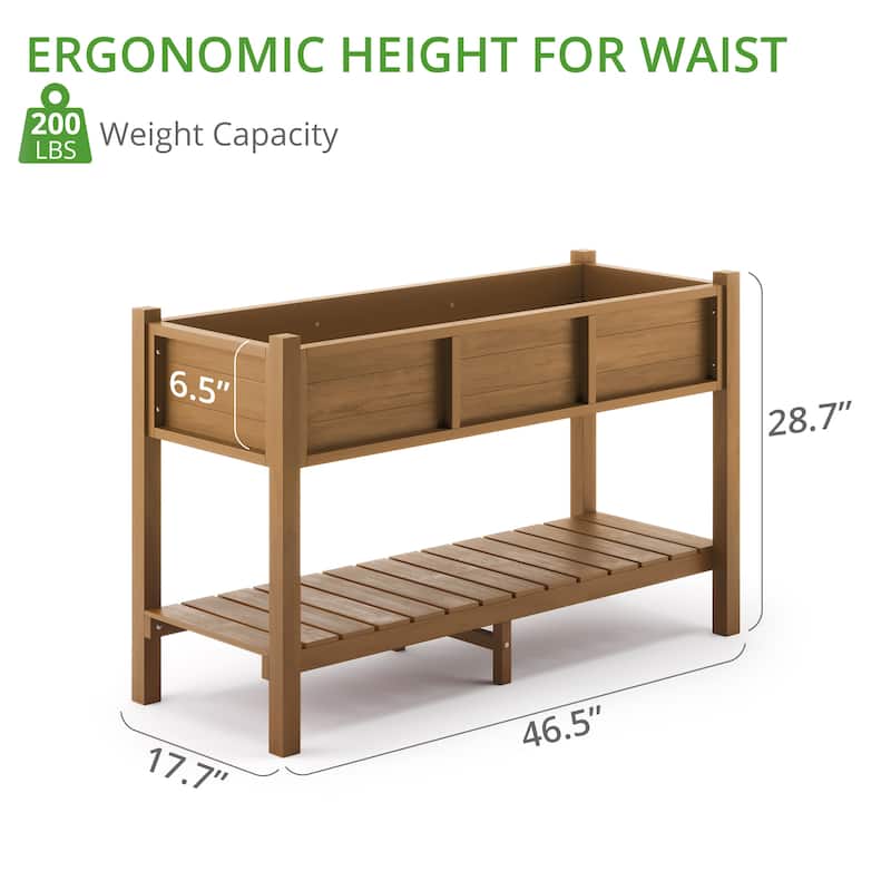 Plastic Raised Garden Bed with Legs Elevated Planter Box for Backyard, Patio, or Balcony - 46.5"L x 17.7"W x 28.7"H