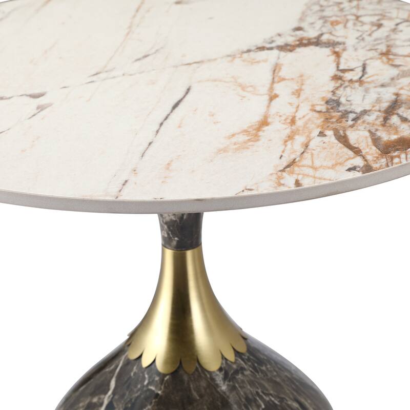 Oslo Round Side Table 18-Inch Sintered Stone Tabletop Side Table with Stainless Steel Pedestal Base