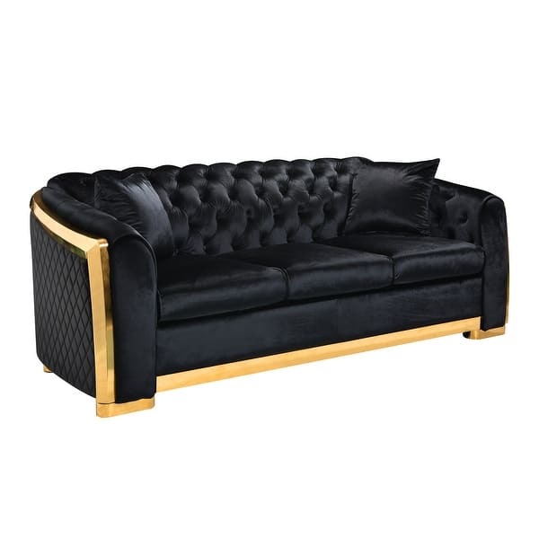 Black Classic Velvet Chesterfield Tufted 3 Seater Sofa with Gold ...