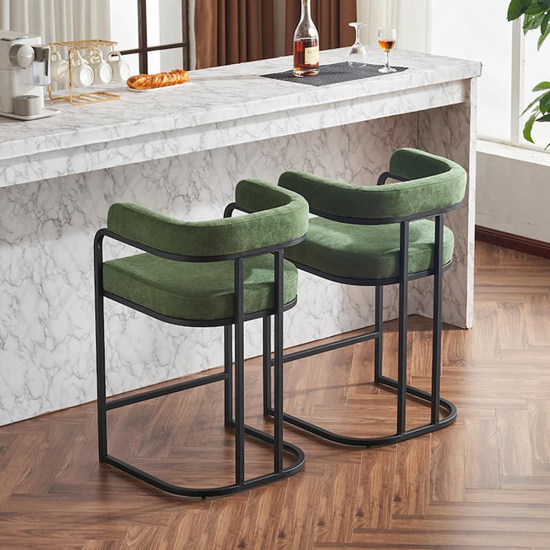 Modern Chenille Bar Stools Set of 2, Upholstered Counter Height Chairs