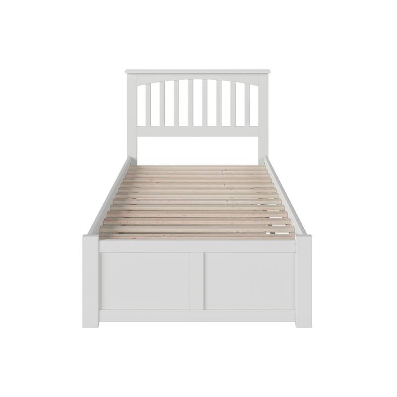 Twin Platform Bed with Trundle - Coastal Cottage Style, White Finish, Mission Design, Space Saving