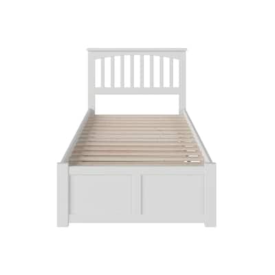 Twin Platform Bed with Trundle - Coastal Cottage Style, White Finish, Mission Design, Space Saving