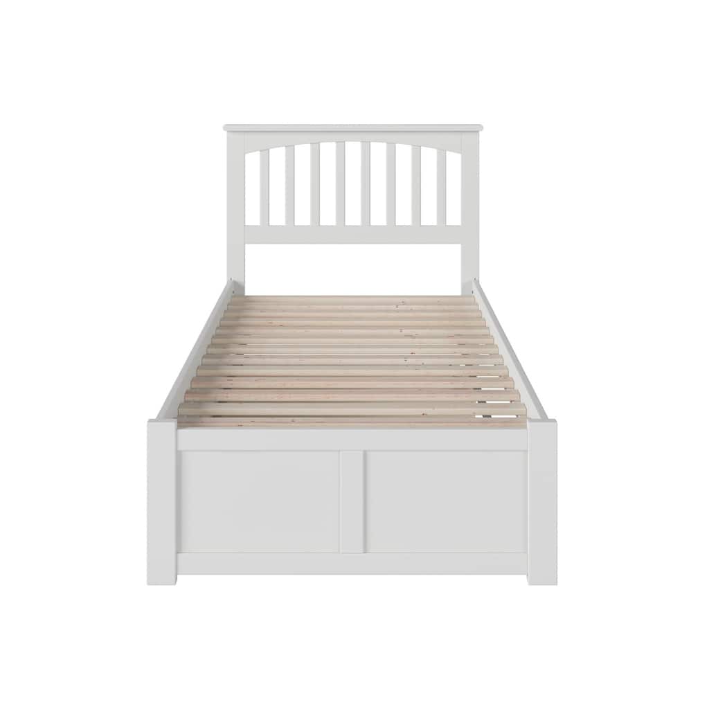 Twin Platform Bed with Trundle - Coastal Cottage Style, White Finish, Mission Design, Space Saving