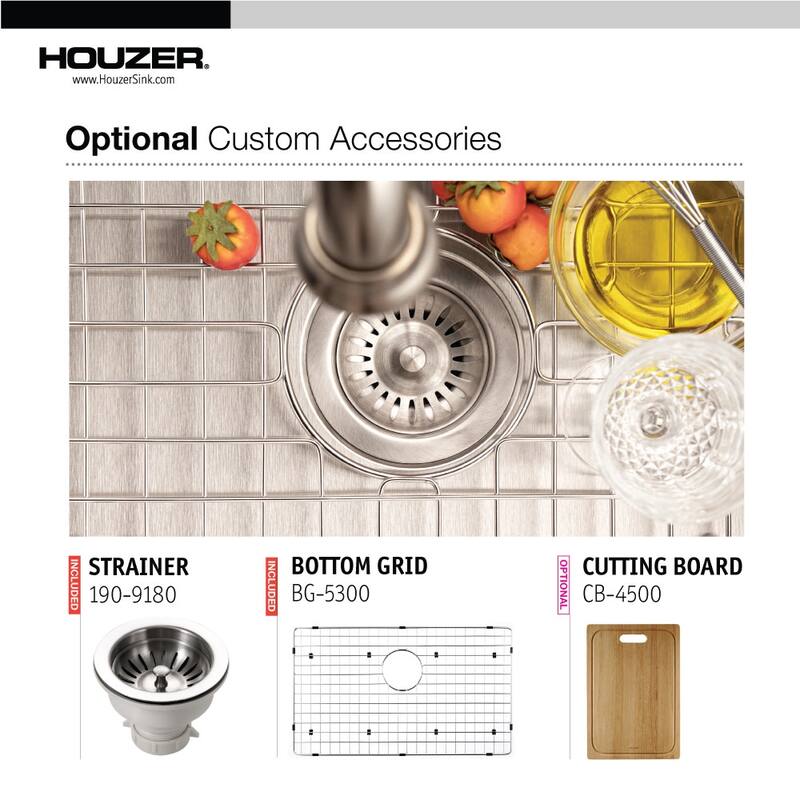 Houzer Epicure 30" Single Basin 18 Gauge Kitchen Sink for Farmhouse