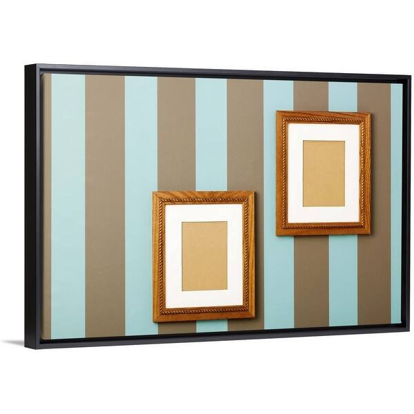 Shop Striped Wallpaper With Empty Wood Frames On Walls Black
