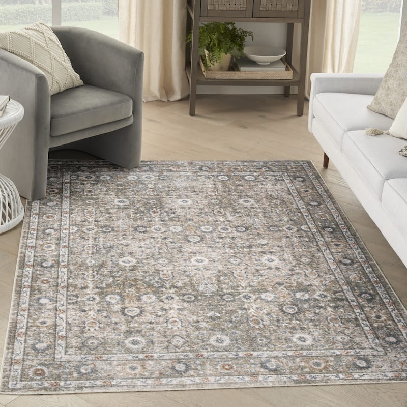 Nourison Astra Machine Washable Indoor only Persian Area Rug - 4' x 6' - Gold/Grey - Rectangle