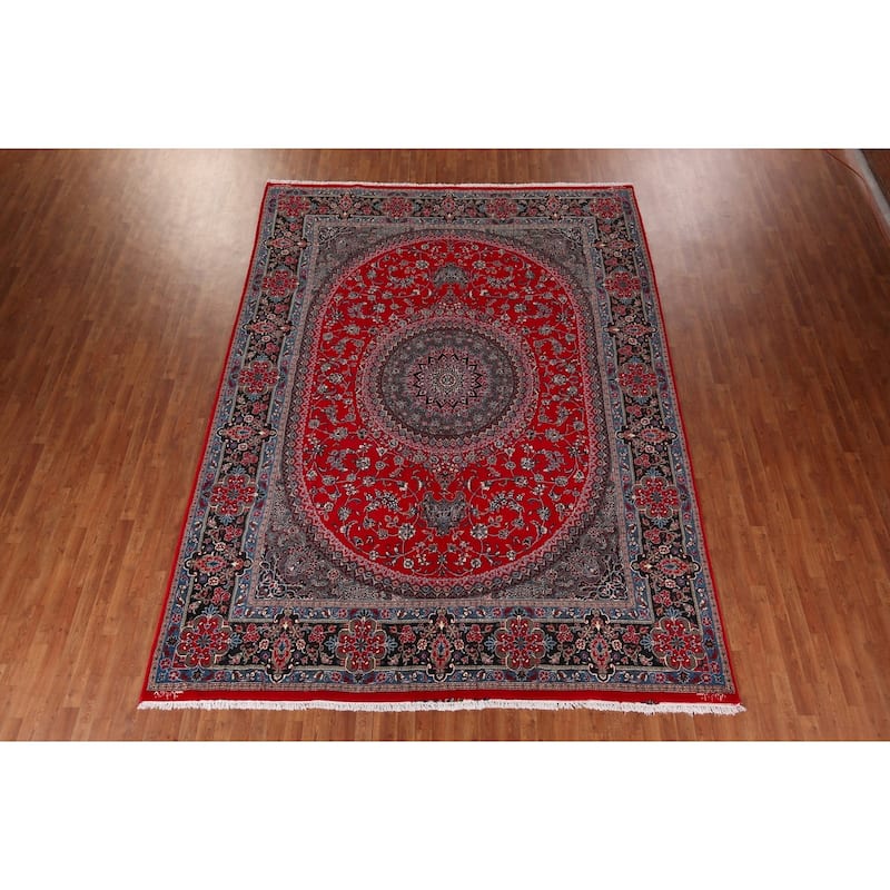 Traditional Red Floral Kashan Turkish Rug Machine-Made Carpet - 9'7" x 12'9"