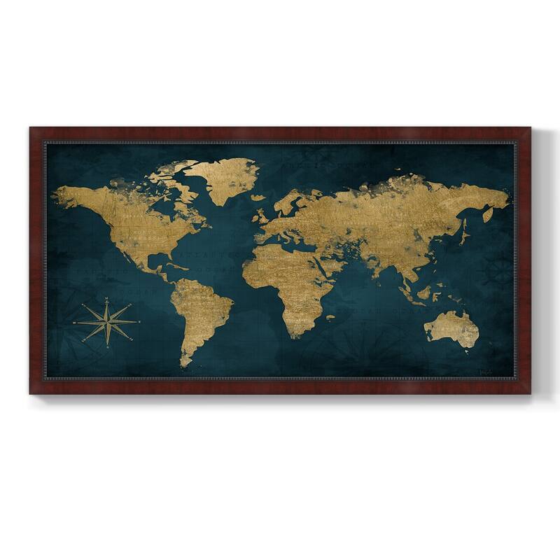 Navy Gold Map Premium Framed Canvas- Ready to Hang
