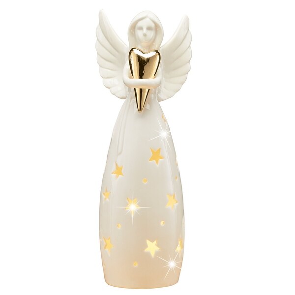 White Porcelain Star Angel Figurine with LED Lights - 4 x 11.38 x