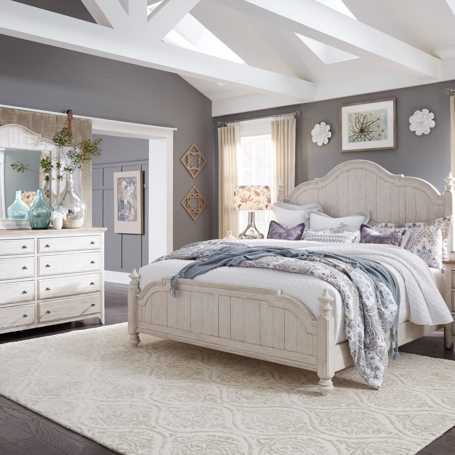 Liberty Furniture Farmhouse Reimagined Poster Bed, Dresser & Mirror, Chest, Night Stand - King or Queen