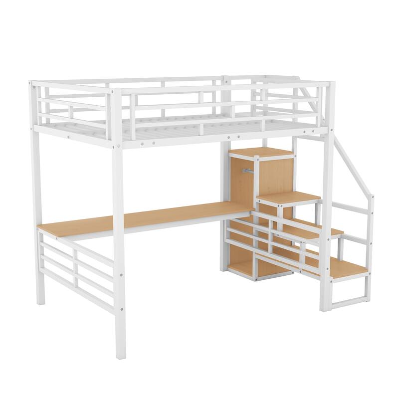Full Metal Loft Bed with Desk and Wardrobe