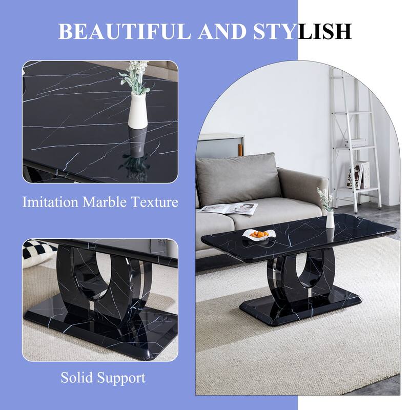 Modern minimalist black MDF pattern sticker pattern MDF rectangular coffee table. Add a peaceful and comfortable atmosph
