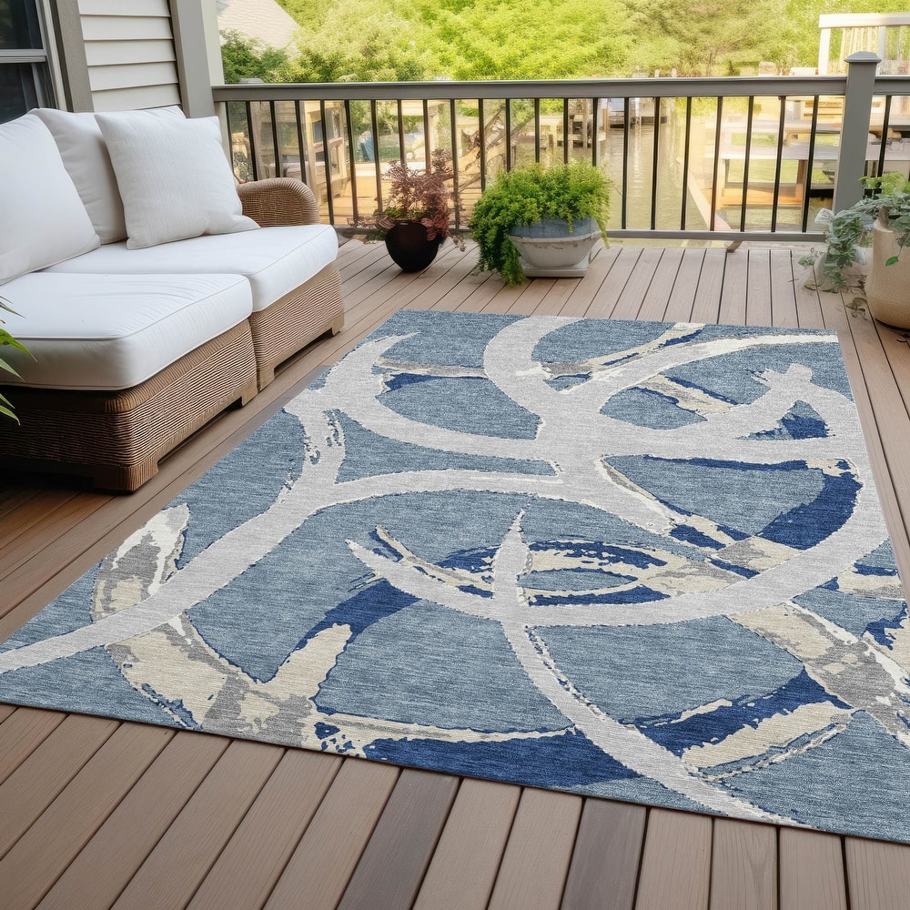 Machine Washable Indoor/ Outdoor Abstract Contemporary Chantille Rug