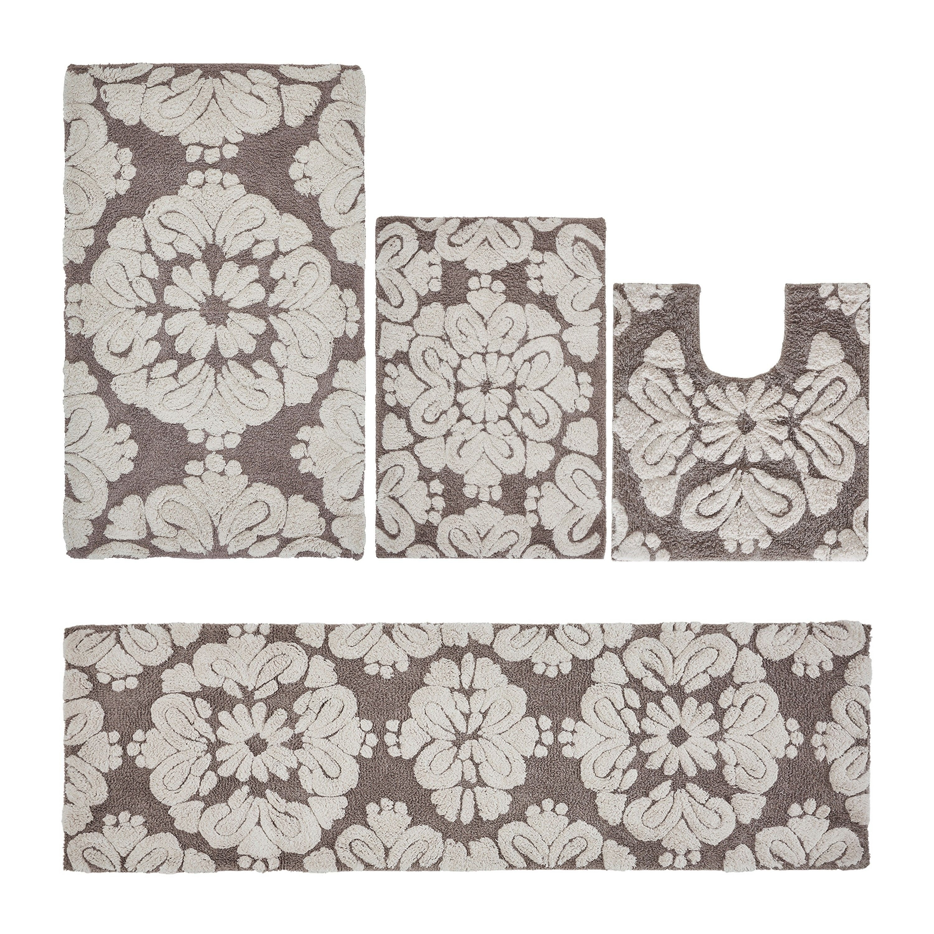 Better Trends Medallion 4-Piece 100% Cotton Bath Rug Set, Soft & Highly Absorbent, Non-Skid Latex Backing, Machine Washable