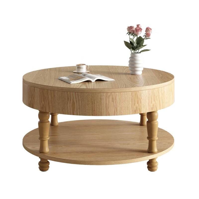 Modern Round Coffee Table with Dual Storage and Flip-Top Design for Living Room Organization