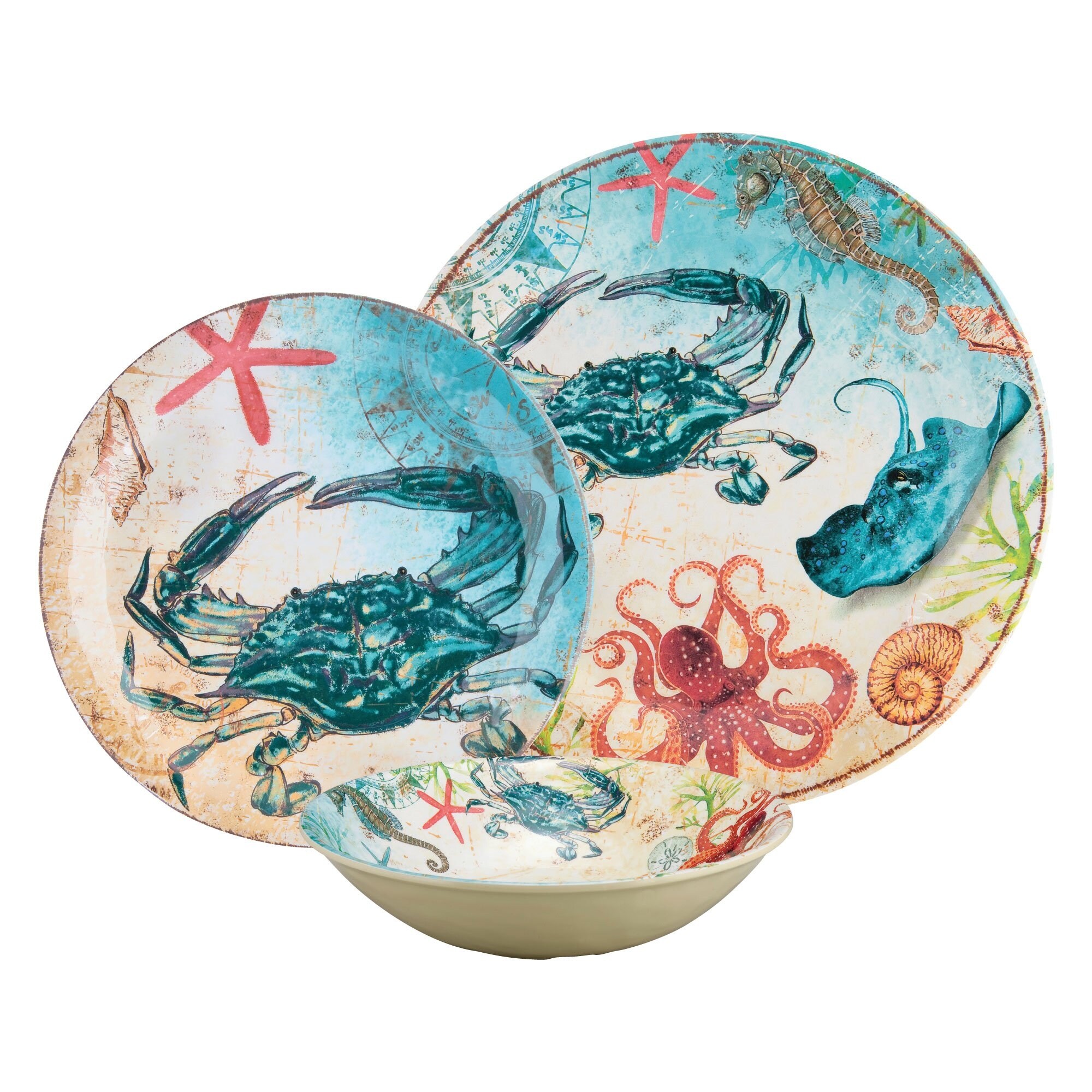 UPware 12 Piece Sealife Crab Melamine Dinnerware Set On Sale