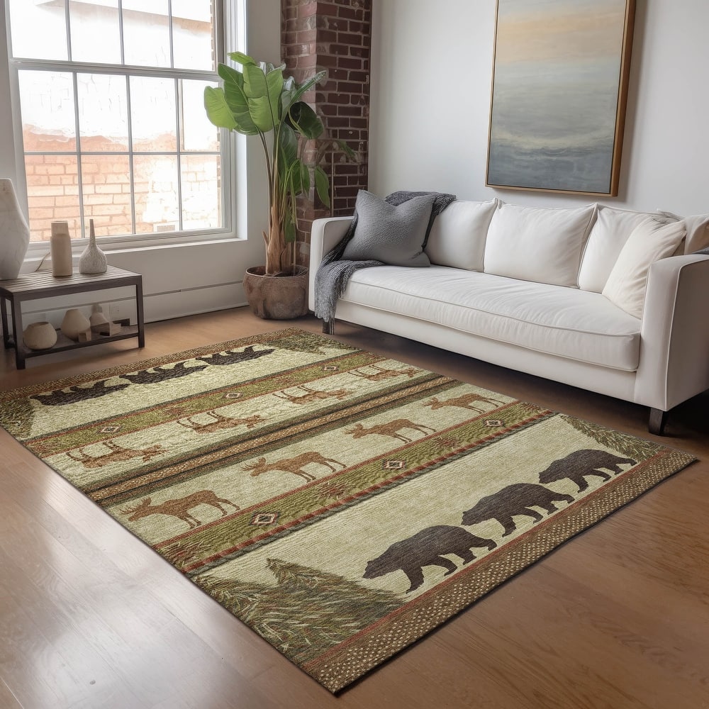 Premium Washable Super Soft Bear Moose Lodge Mayfield Rug