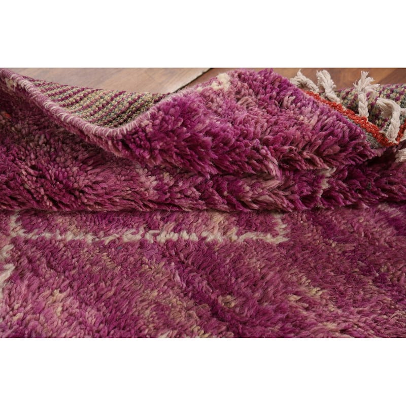 Purple Plush Geometric Moroccan Oriental Rug Handmade Wool Carpet - 2'11" x 5'7"