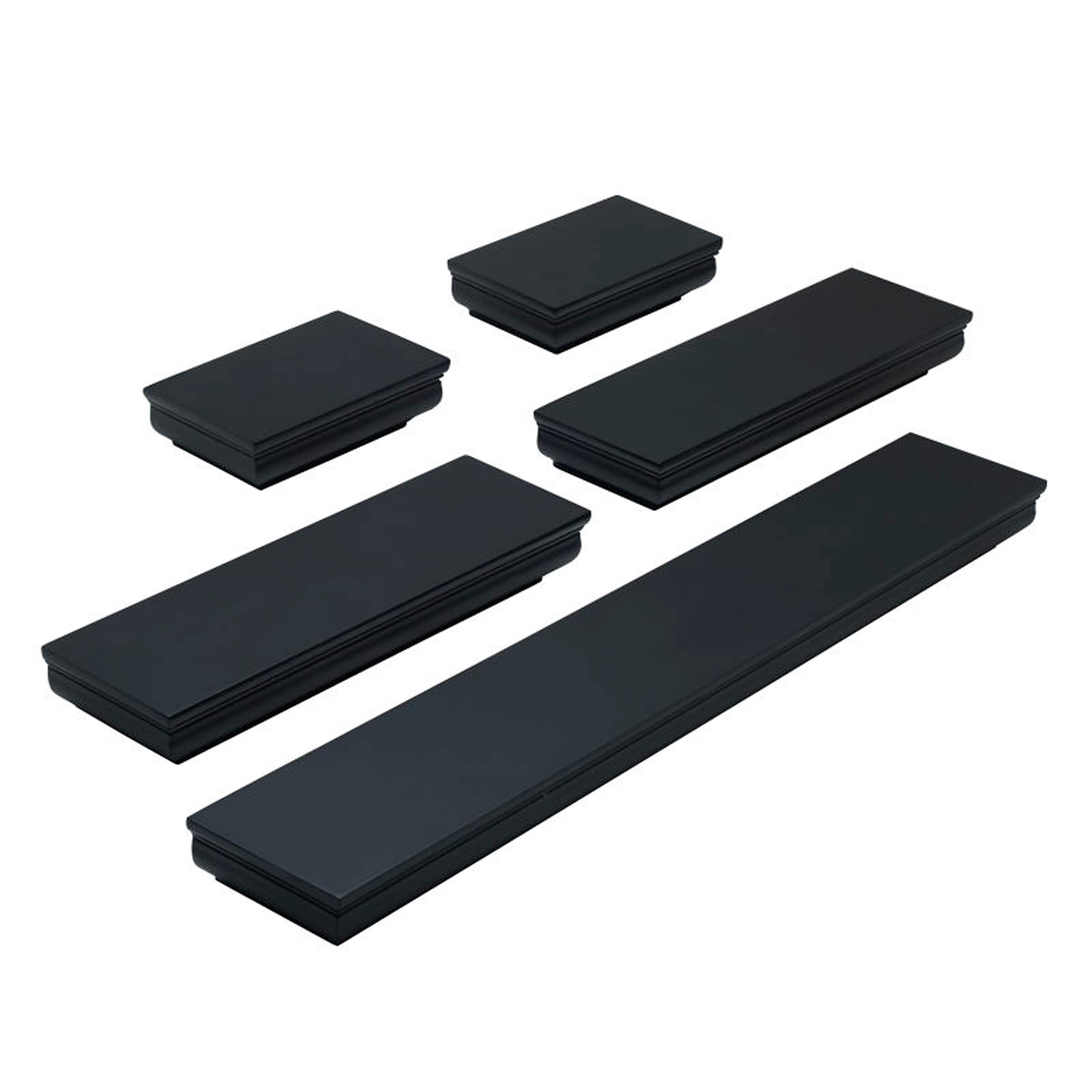 Melannco Set of 5 Black Molding Shelves , 2-6, 2-12, 1-24 Inch