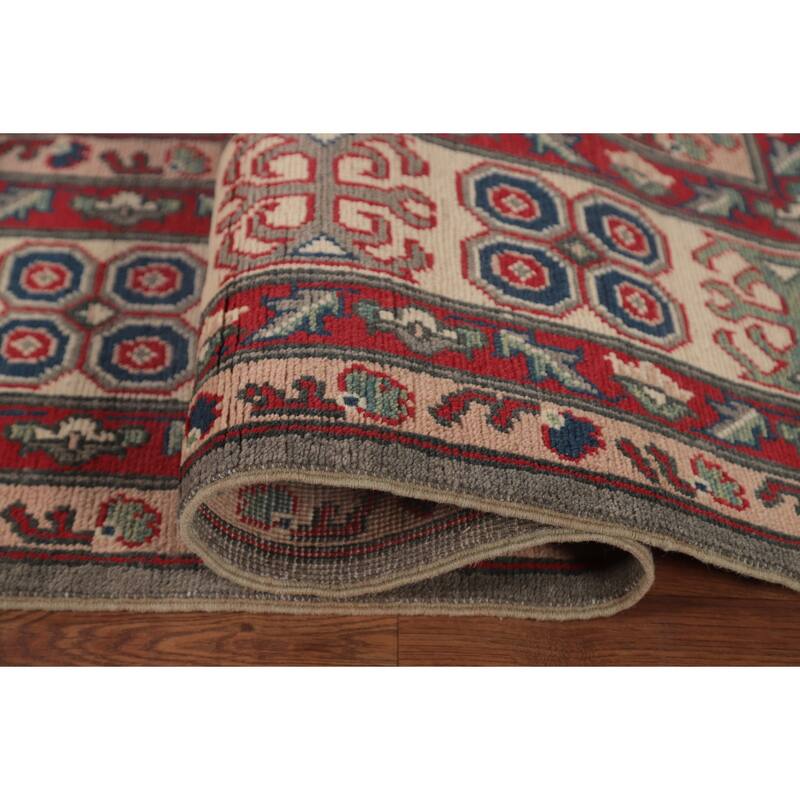 Kazak Oriental Area Rug Hand-Knotted Geometric Wool Carpet - 8'10" x 11'9"