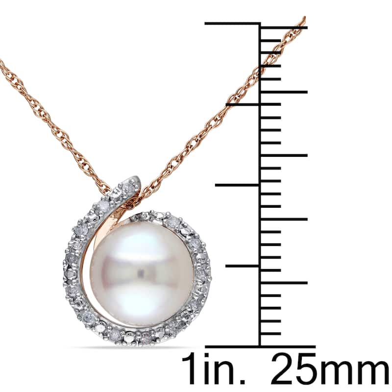 Miadora 8-8.5mm Cultured Freshwater Pearl and Diamond Swirl Halo 10k Rose Gold