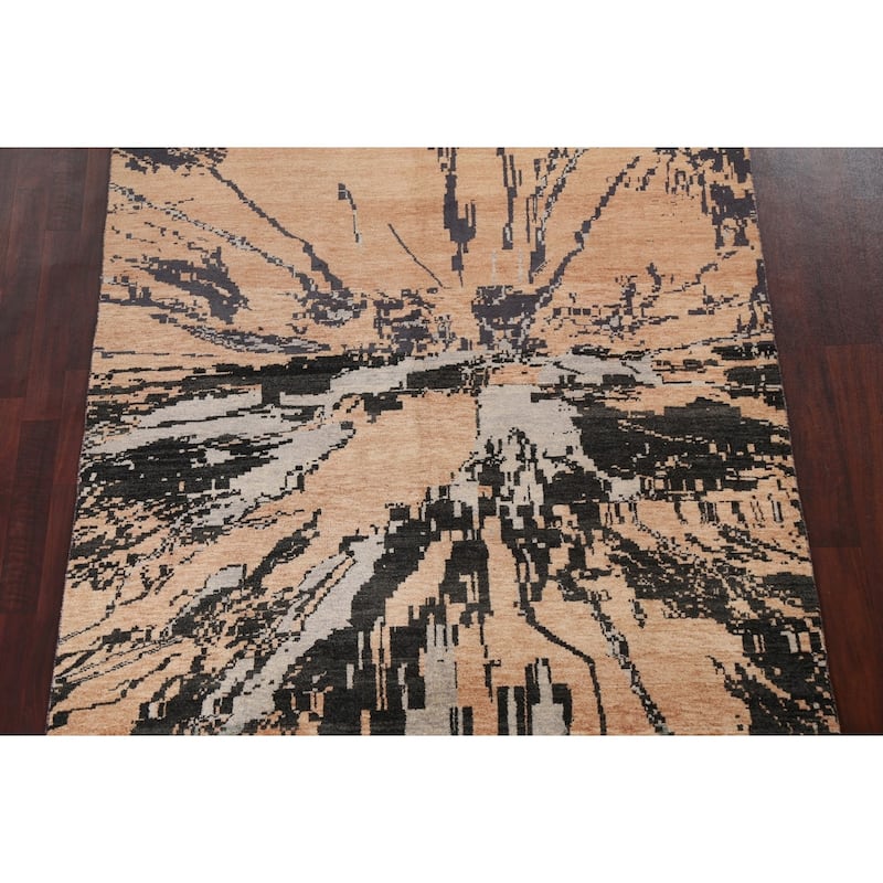 Abstract Contemporary Oriental Wool Area Rug Hand-knotted Foyer Carpet - 5'3" x 7'8"