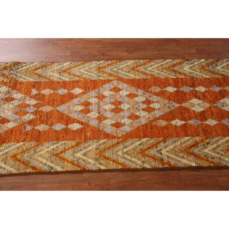 Geometric Moroccan Oriental Runner Rug Bedroom Handmade Wool Carpet - 2'10" x 9'7"