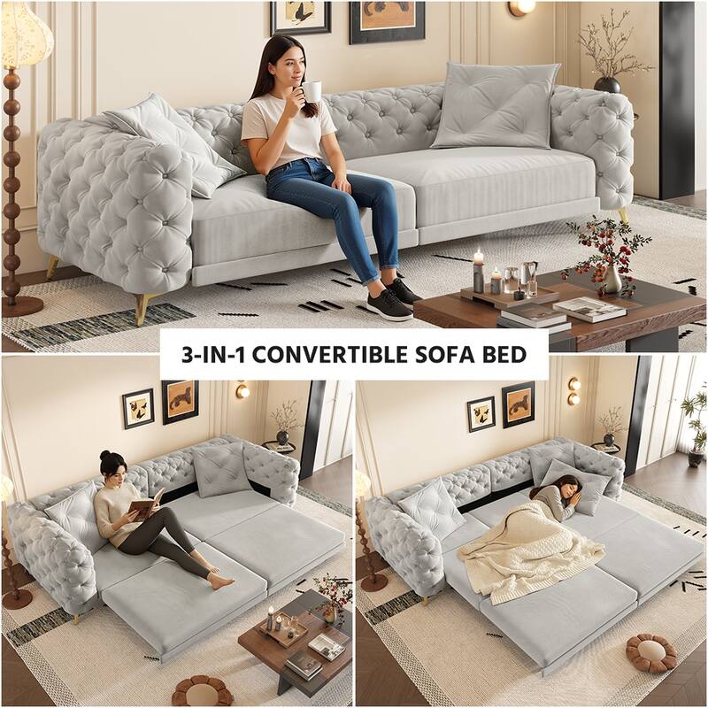 GDFStudio - Velvet 97.7" 3-in-1 Convertible Sleeper Sofa with Pull-Out Bed