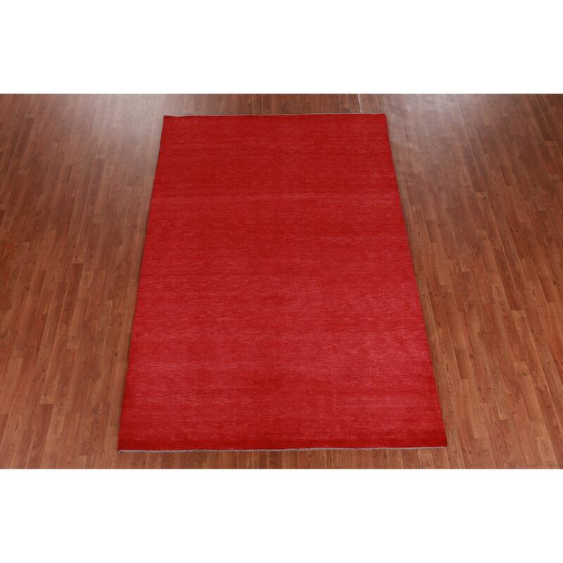 Hand Knotted Oriental 100% Wool Carpet Modern Solid Red Gabbeh Area Rug - 9' 0'' X 6' 2''