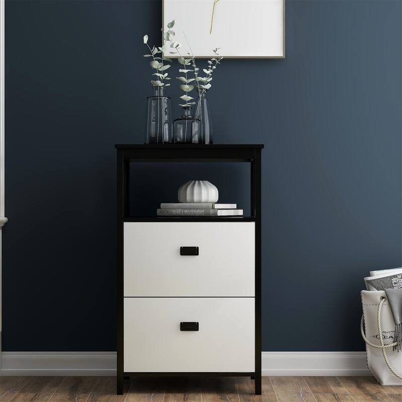 2 Drawers lateral File Cabinet with open compartment storage space