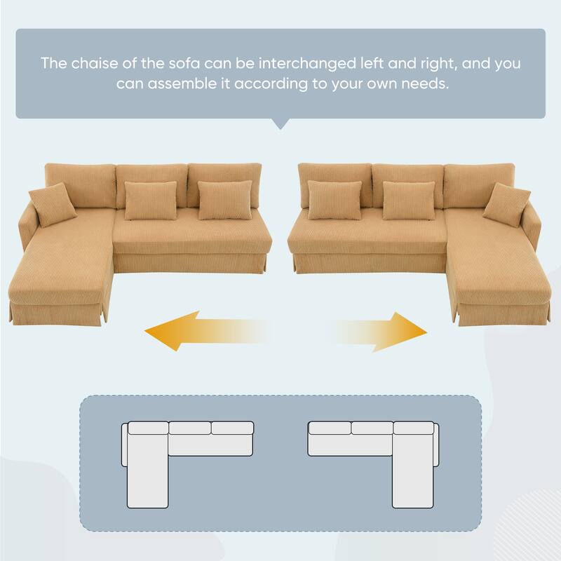 Modern L-Shaped Sofa with Reversible Chaise, 87" Corduroy Upholstered Sectional Sofa with Pillows