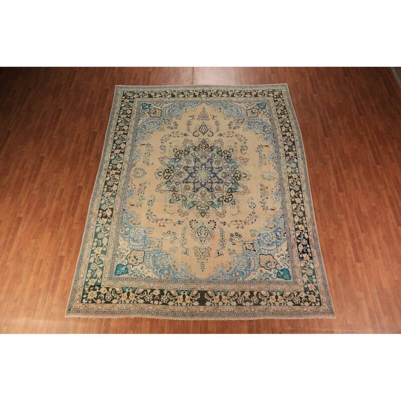 Traditional Floral Mashad Persian Rug Handmade Wool Carpet - 9'9"x 12'6"