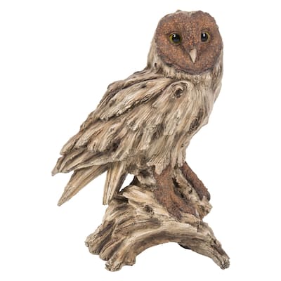 13" Barn Owl Standing on Stump Garden Statue
