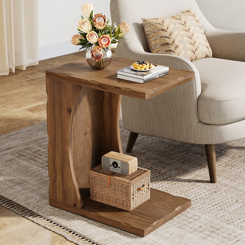 C-shaped End Table for Living Room, Solid Wood Side Table for Couch - 13.78" D x 19.69" W x 23.62" H