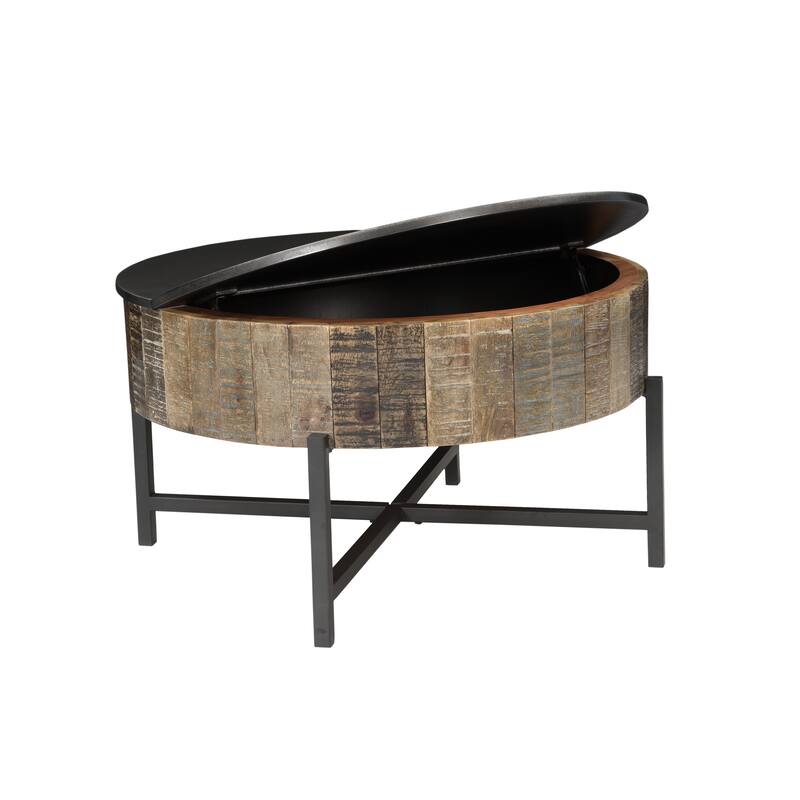 Rustic Vintage Style Wooden Coffee Table with Metal Base