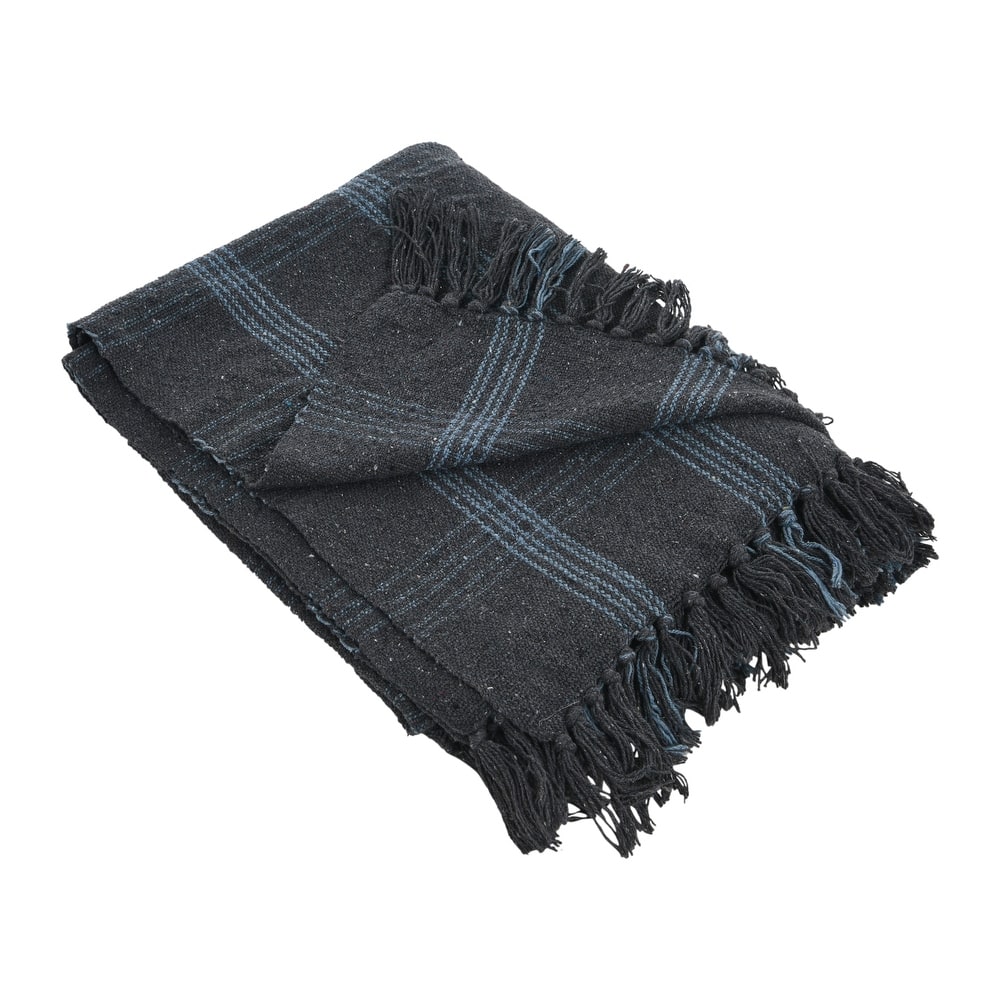 Recycled Cotton Blend Throw Blanket with Fringe